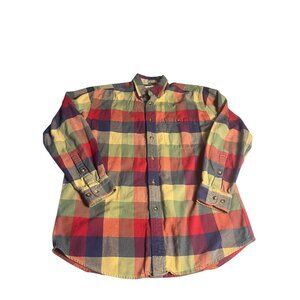 Orvis Mens M  Button Down Shirt Multicolor Red Plaid Long Sleeve Collared Pocket
